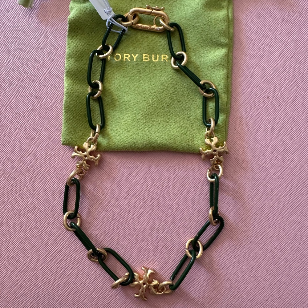 Tory Burch Gold and Dark Green Women's Necklace